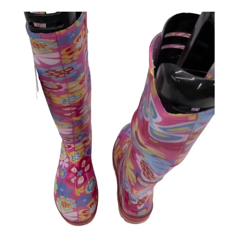 Ranger by Servus Pink Floral Splash Boho Retro Rain Boots Big Girl 4